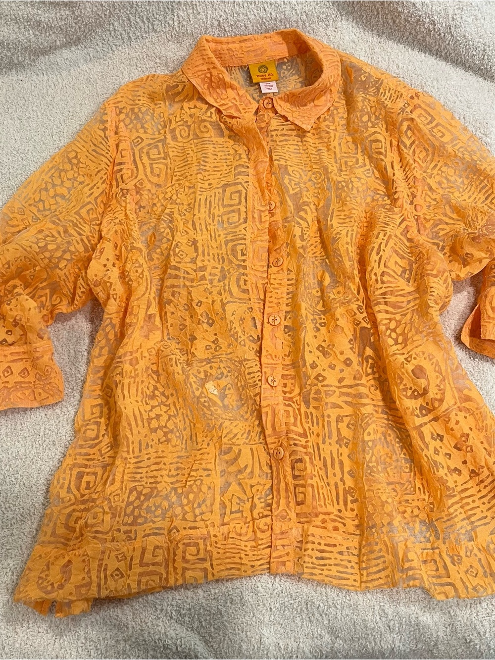 Sheer Orange Button-Up Blouse pattern ruby rd 24W